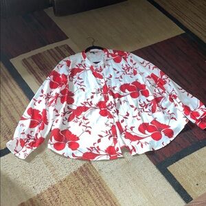 Fashion Nova White Blouse with Red Floral Detail